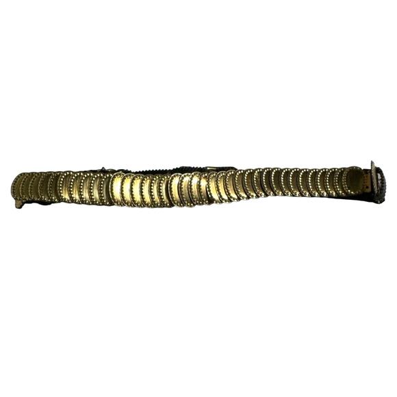 Disc Chain Womens Belt Stretchy Goldtone Metal Oval with Raised Dots Waist 28" - Picture 3 of 7